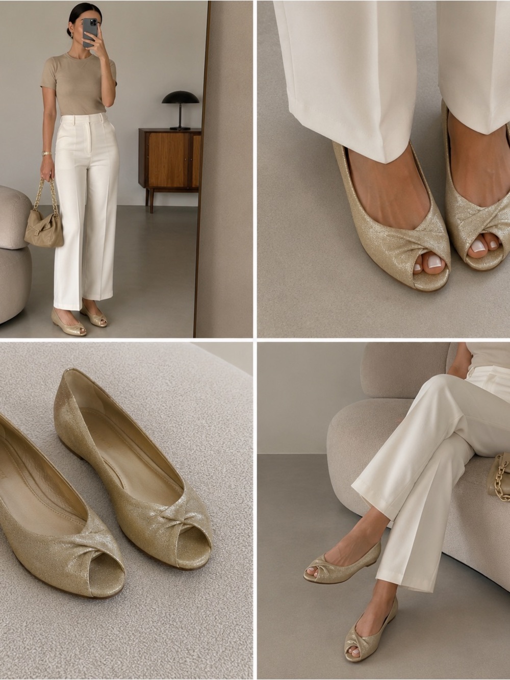 Roberto deI Carlo Gold Shimmer Peep Toe Ballet Flats Leather Made in Italy EU 39